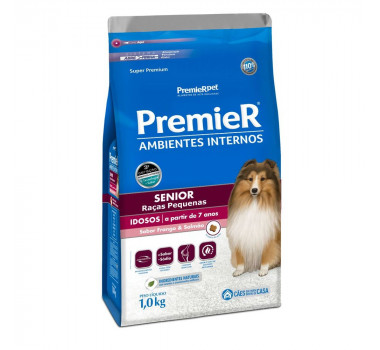 Ração Seca Premier Ambientes Internos Sênior +7 Raças Pequenas sabor frango e salmão - 1Kg