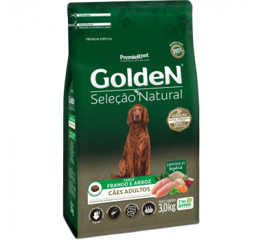 Ração Seca Golden Seleção Natural para Cães Adultos Frango & Arroz- 3Kg