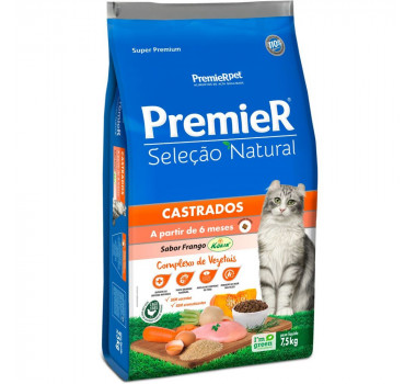 Ração Seca Premier Seleção Natural Frango para Gatos Castrados - 7,5kg