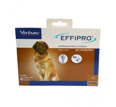 Antipulgas e Carrapatos Effipro Virbac para Cães Acima de 40Kg - 4 Pipetas