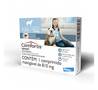 Antipulgas Comfortis Spinosad 810mg Elanco para Caes 18Kg a 27Kg 1 Comprimido