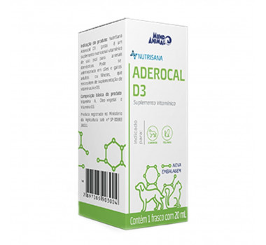 Suplemento Vitamínico Nutrisana Aderocal D3 Mundo Animal para Cães e Gatos - 20ml