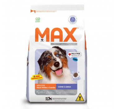Ração Seca Max Carne e Arroz para Cães Adultos para Raças Médias e Grandes - 3kg