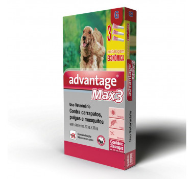 Antipulgas e Carrapatos Advantage Max3 Elanco para Cães 10kg a 25Kg - 3 Unidades