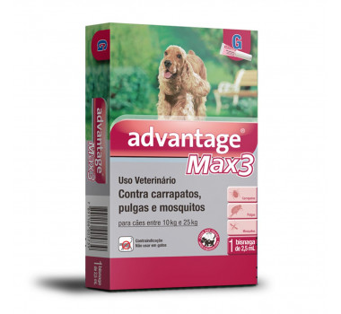 Antipulgas e Carrapatos Advantage Max3 Elanco para Cães 10Kg a 25Kg - 1 Unidade
