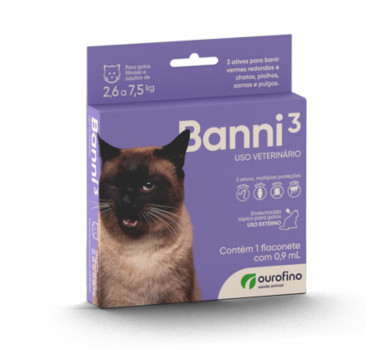 Antipulgas Banni 3 Ourofino para Gatos 2,6kg até 7,5kg