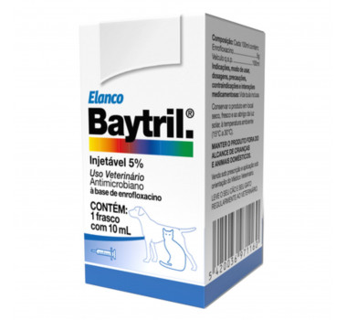 Antibiótico Baytril Injetável 5% Elanco para Cães e Gatos - 10ml