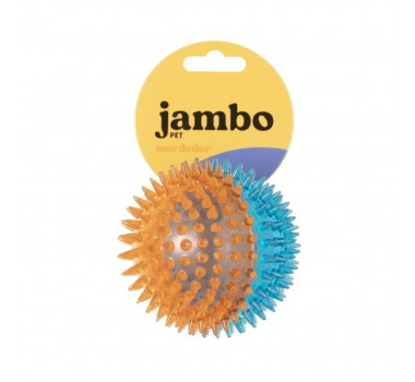 Brinquedo Bola TPR Espinho Dual Azul e Laranja Pequena Jambo para Cães