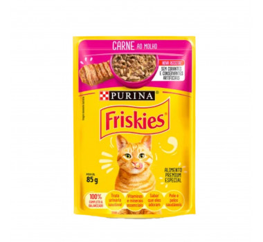 Alimento Úmido Sachê Friskies Carne ao Molho Purina para Gatos Adultos - 85g