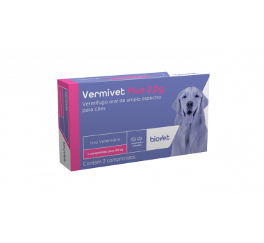Vermífugo Vermivet Plus 2,0g Biovet para Cães - 2 Comprimidos