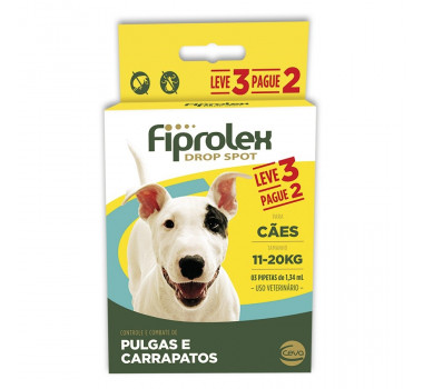 Kit Antipulgas e Carrapatos Fiprolex Drop Spot Ceva para Cães de 11 à 20Kg - 3 pipetas