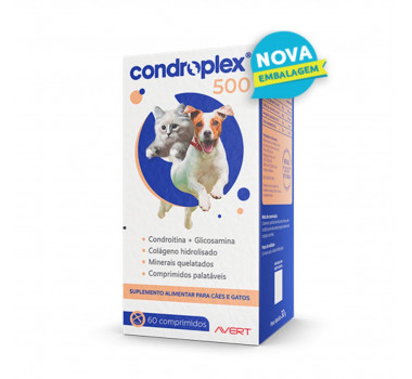 Suplemento Nutricional Condroplex 500 Avert para Cães e Gatos - 60 comprimidos
