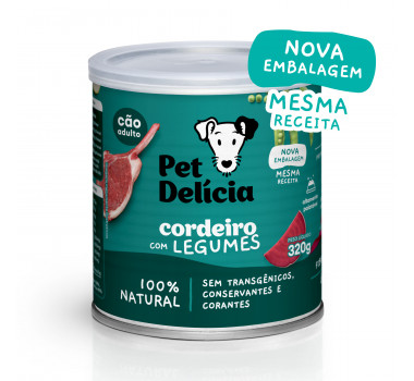 Ração Úmida Lata Pet Delícia Cordeiro e Legumes para Cães Adultos - 320g