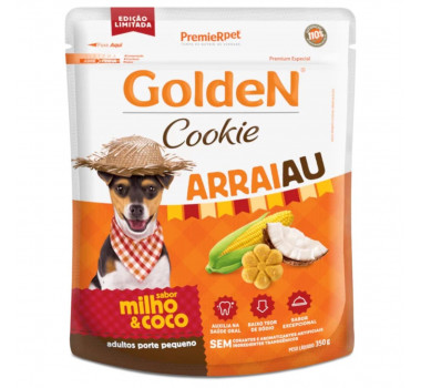 Biscoito Cookie Golden Arraiau Milho e Coco para Cães Adultos Porte Pequeno Edição Limitada - 350g