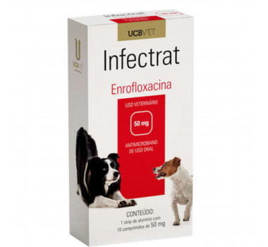 Antimicrobiano Infectrat Enrofloxacina 50mg UCBVET para Cães - 10 comprimidos