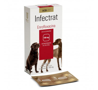 Antimicrobiano Infectrat Enrofloxacina 100mg UCBVET para Cães - 6 comprimidos