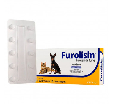 Diurético Furolisin 10mg Vetnil para Cães e Gatos - 10 comprimidos