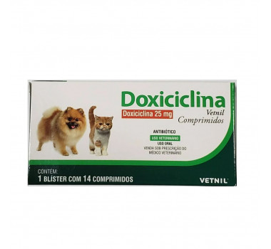 Antibiótico Doxiciclina 25mg Vetnil para Cães e Gatos - 14 comprimidos