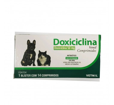 Antibiótico Doxiciclina 50mg Vetnil para Cães e Gatos - 14 comprimidos