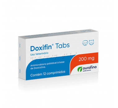 Antibiótico Doxifin Tabs 200mg Ourofino para Cães e Gatos - 12 comprimidos