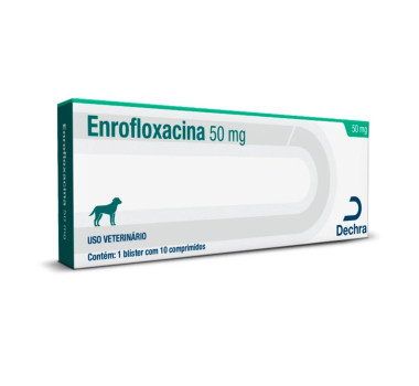 Antibiótico Enrofloxacina 50mg Dechra para Cães - 10 comprimidos