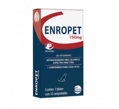 Antibiótico Enropet 150mg Ceva para Cães - 10 comprimidos