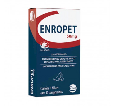 Antibiótico Enropet 50mg Ceva para Cães e Gatos - 10 comprimidos