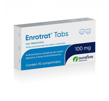 Antibiótico Enrotrat Tabs 100mg Ourofino para Cães e Gatos - 10 Comprimidos 