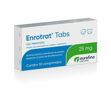 Antibiótico Enrotrat Tabs 25mg Ourofino para Cães e Gatos - 10 Comprimidos 