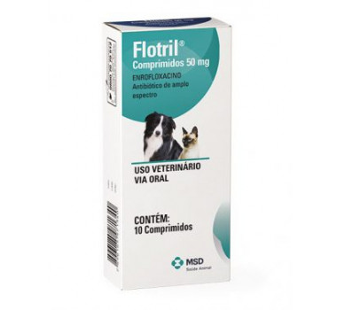 Antibiótico Flotril Enrofloxacino MSD 50mg para Cães e Gatos - 10 comprimidos