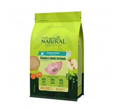 Ração Seca Guabi Natural Frango e Arroz Integral para Gatos Adultos Castrados - 1,5Kg