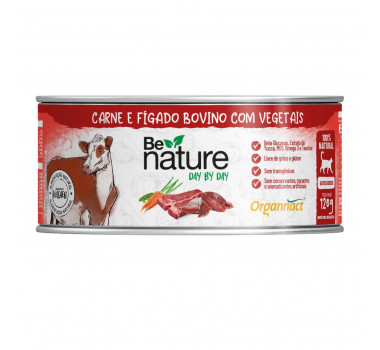 Alimento Úmido Natural Lata Organnact Be Nature Carne e Fígado com Vegetais para Gatos Idosos   - 120g
