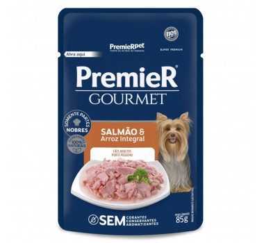 Ração Úmida Sachê Premier Gourmet Salmão e Arroz Integral para Cães Adultos Porte Pequeno - 85g