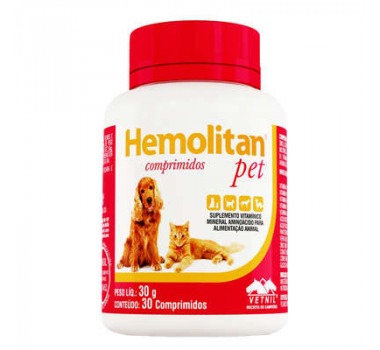 Suplemento Hemolitan Pet Vetnil para Cães e Gatos 30g - 30 comprimidos