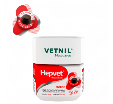 Suplemento Hepvet Mastigáveis Vetnil para cães e gatos - 30 comprimidos