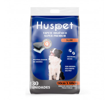 Tapete Higiênico Huspet Carvão Premium para Cães 80x60cm - 30 unidades