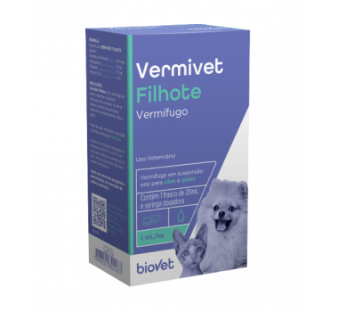 Vermífugo Vermivet Suspensão Oral Biovet para Cães e Gatos Filhotes - 20ml