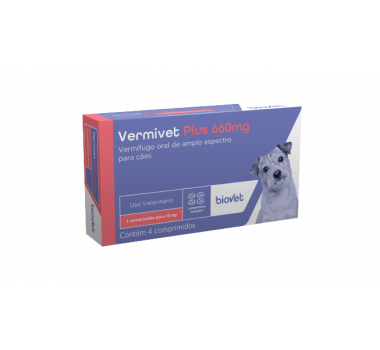 Vermífugo Vermivet Plus 660mg Biovet para Cães - 4 Comprimidos