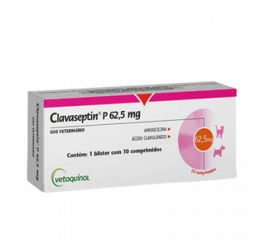 Antibiótico Clavaseptin P 62,5mg Vetoquinol para Cães e Gatos 