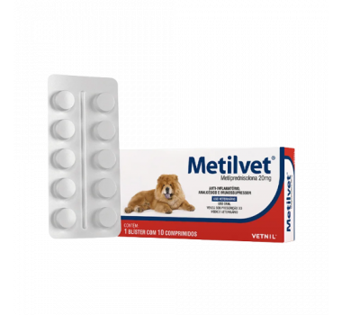Anti-inflamatório Metilvet 20mg Vetnil para Cães e Gatos - 10 comprimidos