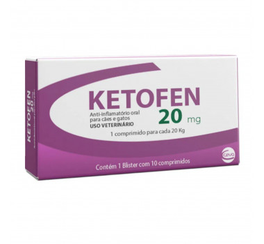 Anti-Inflamatório Ketofen 20mg Ceva para Cães e Gatos - 10 comprimidos