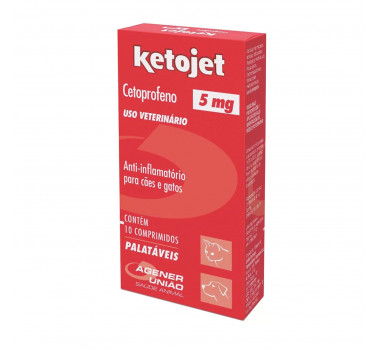 Anti-inflamatório Ketojet Cetoprofeno 5mg Agener União para Cães e Gatos - 10 comprimidos