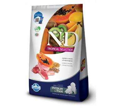 Ração Seca N&D Tropical Puppy Medium & Maxi Breeds Cordeiro Farmina para Cães Filhotes Raças Médias e Grandes - 2Kg + 500g