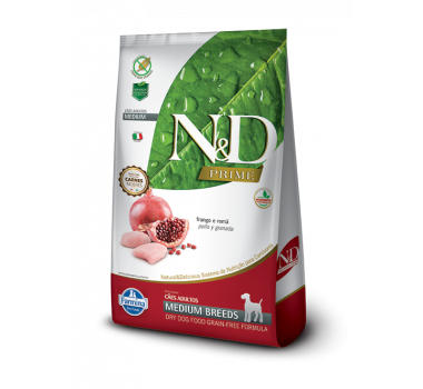 Ração Seca N&D Prime Adult Medium Breeds Frango e Romã Farmina para Cães Adultos Raças Médias - 10,1kg
