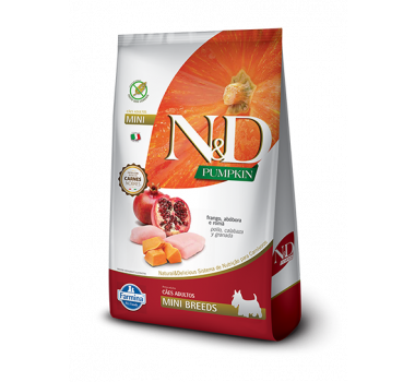 Ração Seca N&D Pumpkin Adult Mini Breeds Frango, Abóbora e Romã Farmina para Cães Adultos Raças Pequenas - 10,1Kg