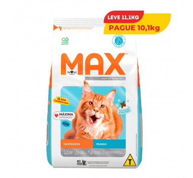 Ração Seca Max Cat Frango para Gatos Castrados - 10,1Kg + 1kg
