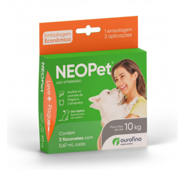 Antipulgas e Carrapatos Neopet 0,67ml Ourofino para Cães Até 10Kg - 3 Unidades 