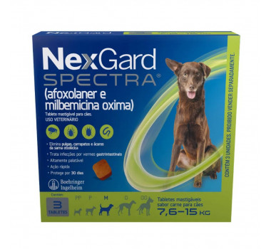 Antipulgas e Carrapatos Nexgard Spectra para Cães de 7,6-15kg - 3 Tabletes