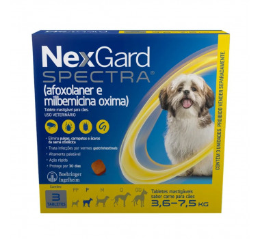 Antipulgas e Carrapatos Nexgard Spectra para Cães de 3,6-7,5kg - 3 tabletes