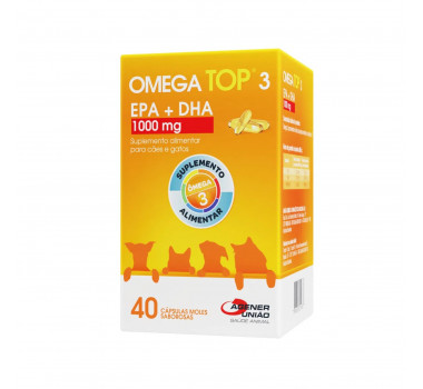 Suplemento Mineral Vitamínico Omega Top 3 1000mg Agener União para Cães e Gatos - 40 cápsulas